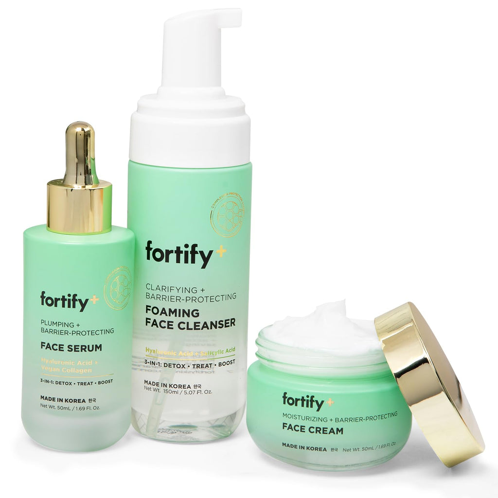 Fortify Skincare Core Routine Trio - Multi Purpose 3-In-1 Detox, Treat, Boost - Cica & Zeolite For Daily Hydration & Barrier Support - Dermatologist Tested, Korean Skin Care Set, Clean Beauty - 3 Pack