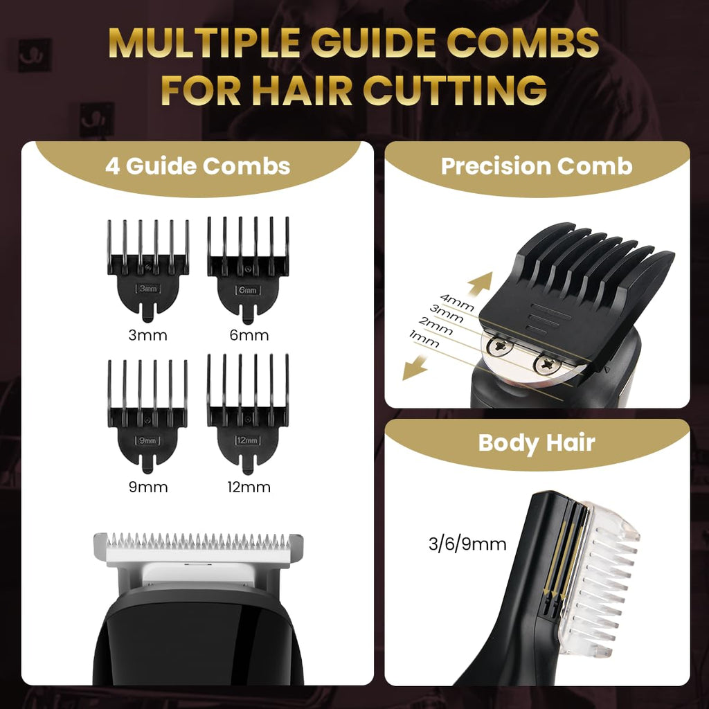 PRITECH Men's Grooming Kit, 6-in-1 Beard Trimmer & Hair Clipper, Cordless