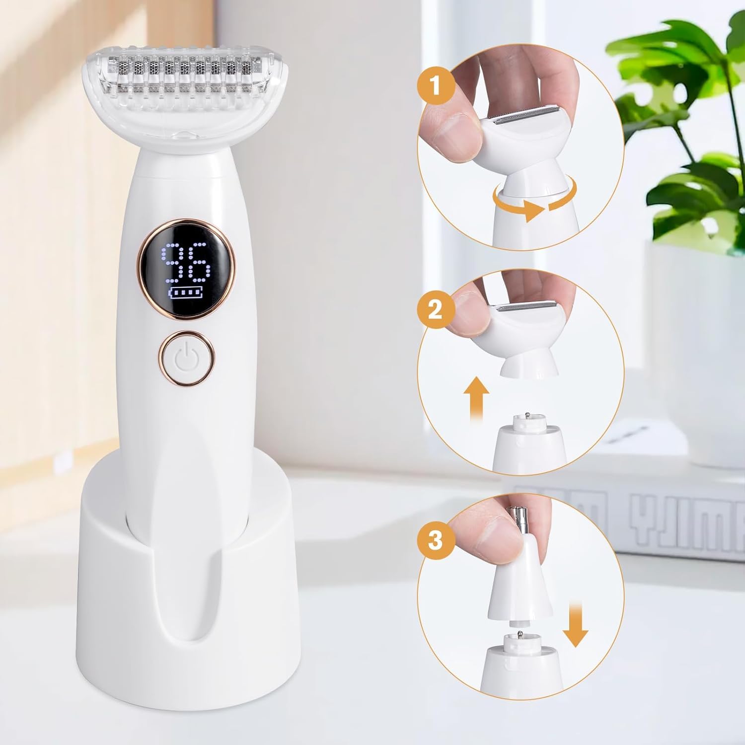 Carehabi 5-in-1 Intimate Shaver for Women, Electric Shaver, IPX7 Waterproof, USB Charging Station, Trimmer for Face, Eyebrows, Body, Bikini Zone