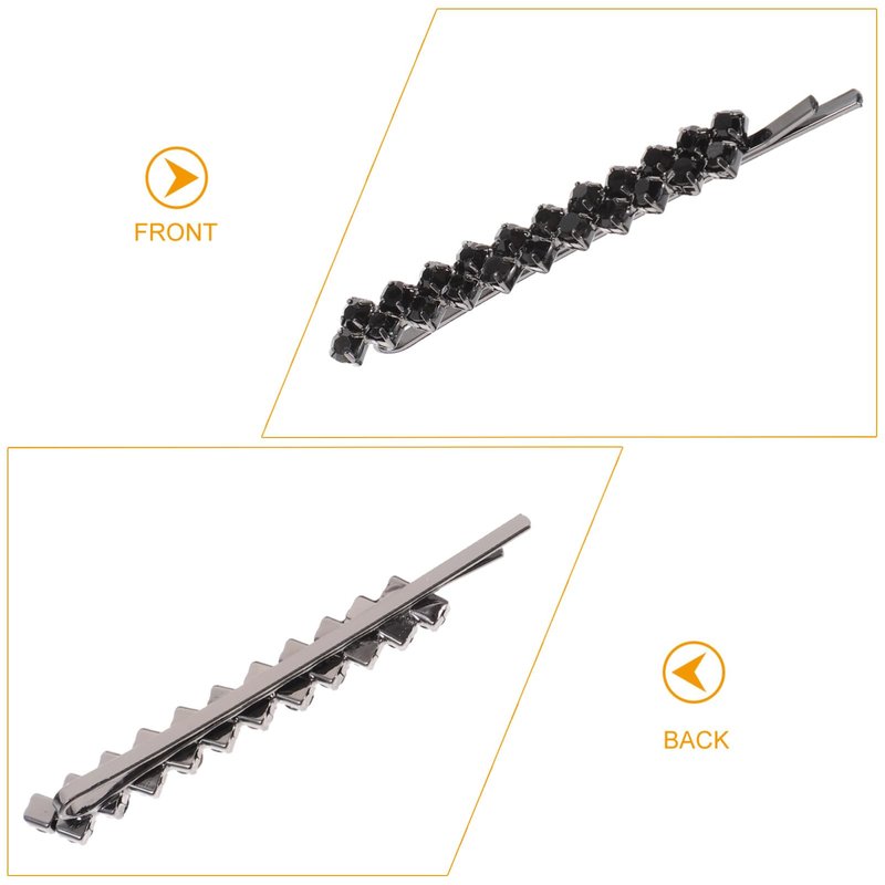 Uonlytech Hair Clips, 1 Set 2 Pairs Rhinestone Hair Barrette Pins Clear Crystal Hair Bobby Pin Accessories for Women - Black, Size 6x0.7cm, 4 Pieces