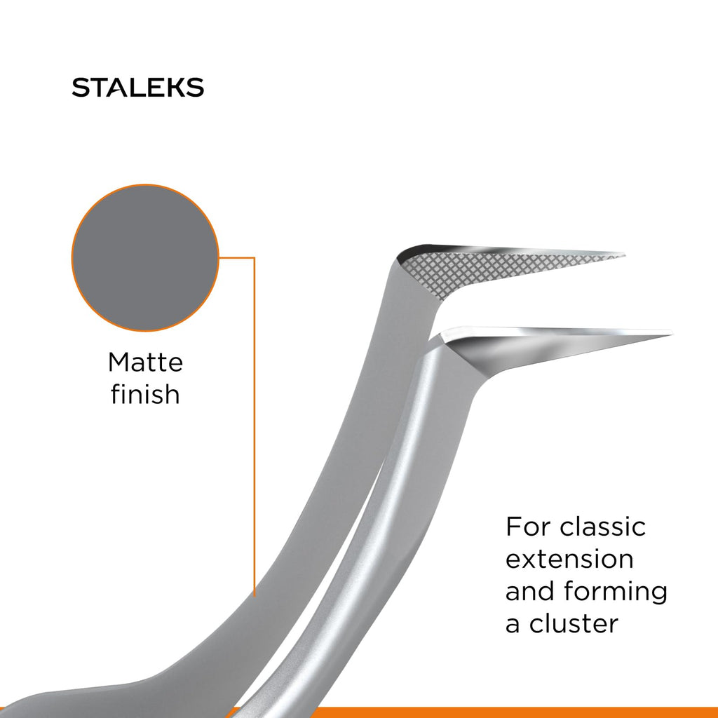STALEKS PRO Expert 45 Type 2 Professional Eyelash Tweezers (L-Shaped 40°) – Stainless Steel with Nano-Notches for Volume & Mega-Volume Lash Extensions & Enhanced Visibility