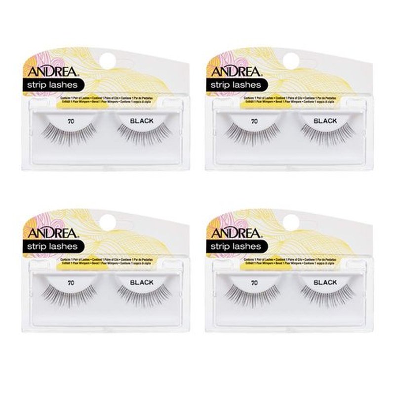 Andrea False Eyelashes Flirty Style 70 - Black, Lightweight, Reusable Strip Lashes for Everyday Wear, 4-Pack
