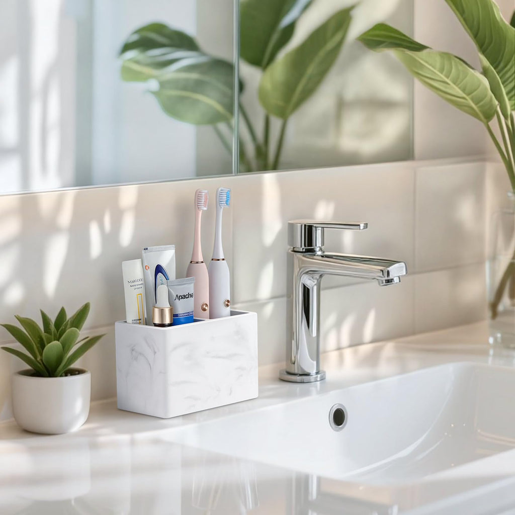 Luxspire Diatomite Toothbrush Holder, 2 Slots, Marble White