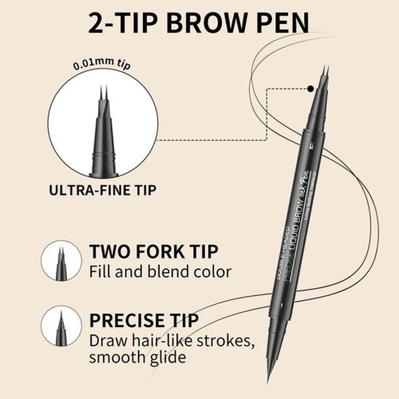 Skiennix Microblading Eyebrow Pencil - 2-in-1 Dual-Ended Pen with Precise Brush Tip | Dark Brown, Waterproof & Long-Lasting