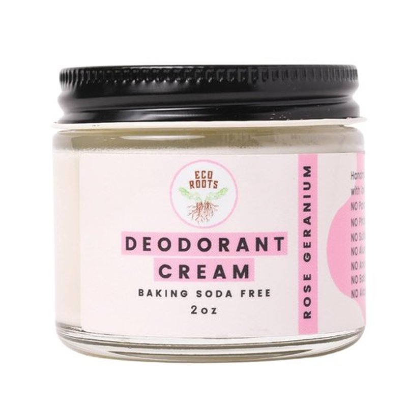 ECO ROOTS Natural Deodorant Cream - Organic, Non-Aluminum Formula | Vegan & Baking Soda Free | Rose Geranium Scent