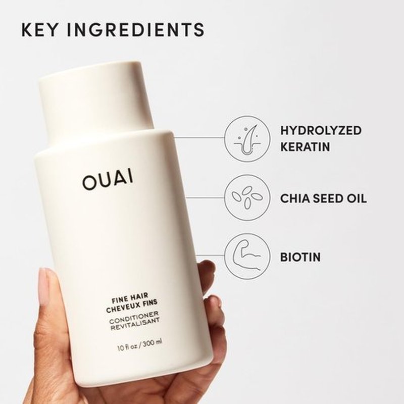OUAI Fine Hair Conditioner - Volumizing Formula with Keratin & Biotin - Softens & Adds Bounce - 10 Oz