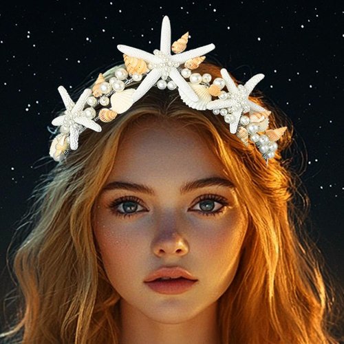 Catery Seashell Crown Starfish Headbands Pearl Mermaid Headpiece Beach Wedding Hair Accessories for Women