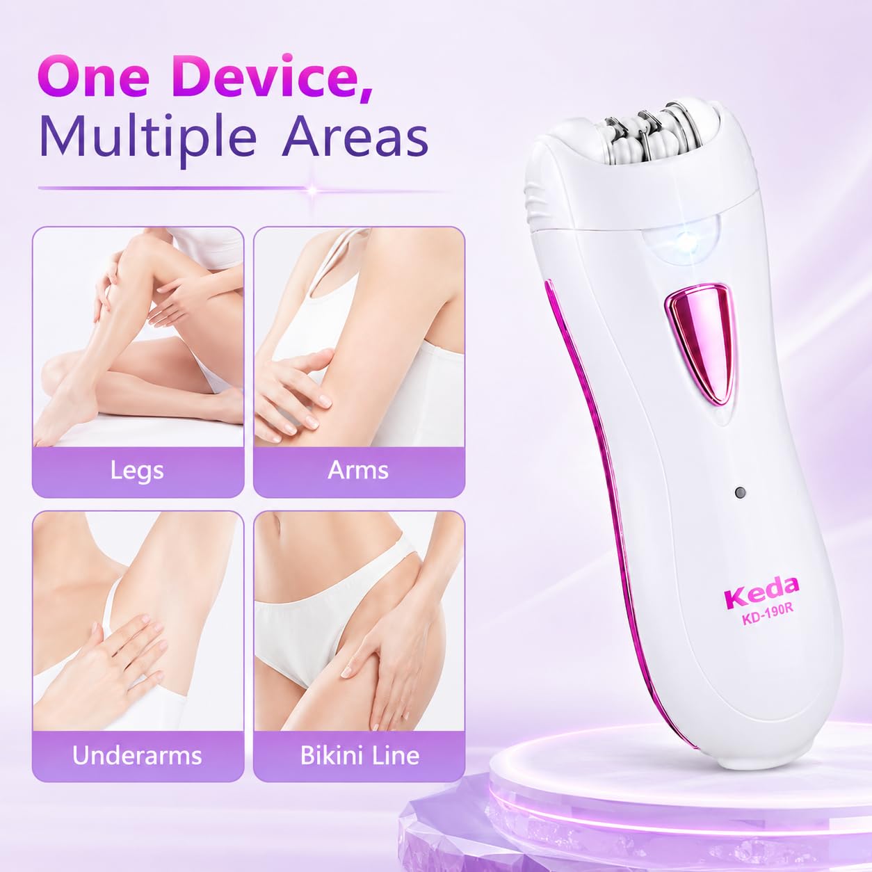 Epilator Smooth Glide Epilator for Women Face RechargeableEpilator for Women FacialEpilator Hair Remover Smooth GlideEpilator for WomenFace Bikini Hair Removal Arms/Face/Peach Fuzz White Portable