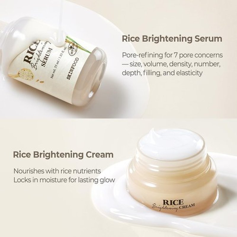 SKINFOOD Rice Starter Kit, Rice Toner, Rice Serum, Rice Moisturizer, and Rice Face Wash for Glass Skin, Korean Skin Care Set, Travel Size Kit, Stocking Stuffers, Gift Set for Women, Skincare Gift Set