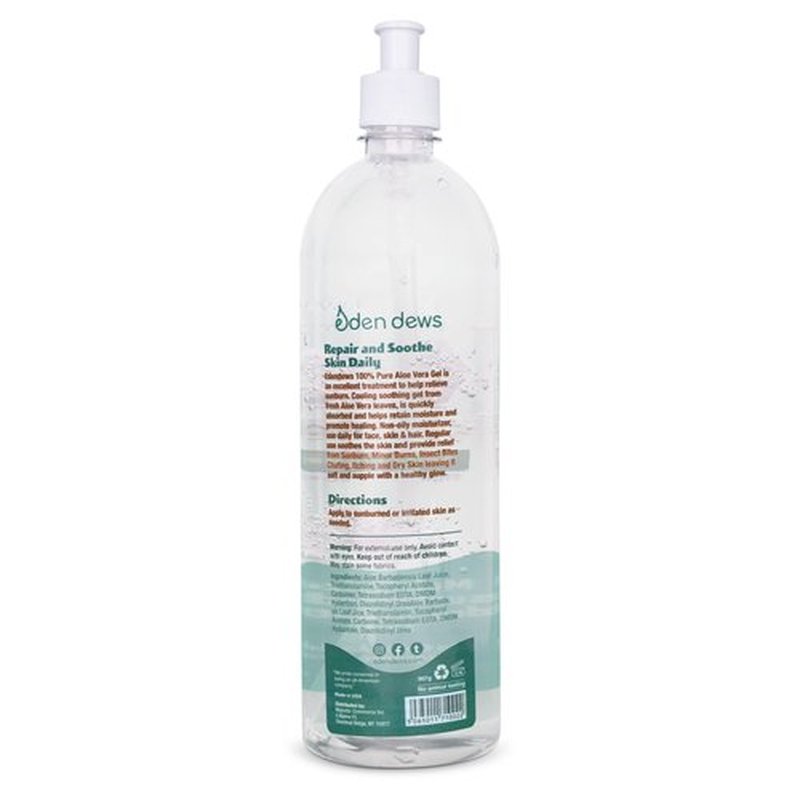 Eden Dews Organic Aloe Vera Gel 100% Pure & Natural Gel, Moisturizing, Face Skin & Hair Care, Made in USA, Unscented (1, Large (32 OZ)
