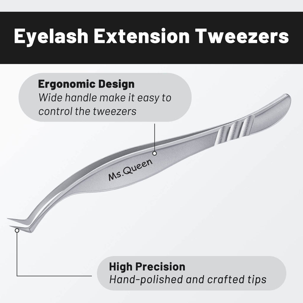 Ms.Queen Eyelash curlers, Precision Master Lash Tweezers S-Curved 45 Degree Eyelash curlers for Mega Volume Lashes Extensions