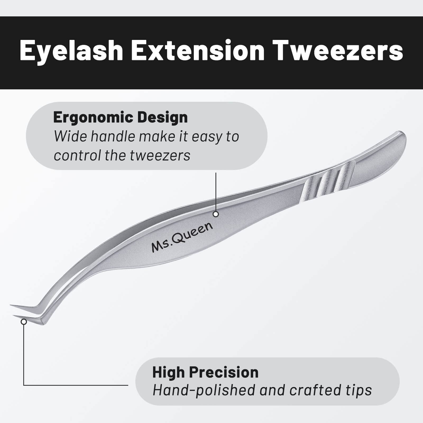 Ms.Queen Eyelash curlers, Precision Master Lash Tweezers S-Curved 45 Degree Eyelash curlers for Mega Volume Lashes Extensions
