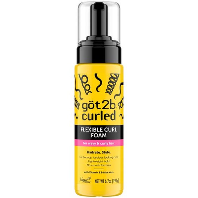 Got2B Curled Flexible Curl Foam, 6.7 Fl Oz, Hair Mousse for Frizz Control and Heat Protection, Lightweight Hold, No-Crunch Definition for Wavy & Curly Hair Styling, Aloe Vera & Vitamin E Infused