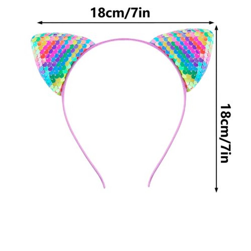 KIUSOWAYD 12 Sequin Cat Ear Headbands, Shiny Headwear Hair Band Party Decoration Cosplay for Women