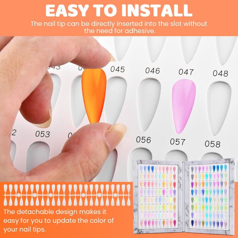 Velarionna 160 Nail Color Display Book with 240 Nail Tips and 1-200 Number Labels, Gel Polish Colors Card Board Professional Color Swatches Book