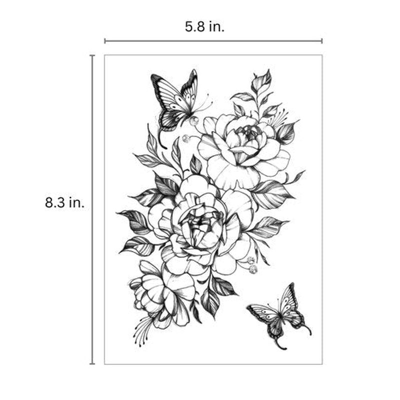 Half Arm Black Floral Temporary Tattoos for Adults - Long Lasting Realistic Tattoos for Women - Waterproof Large Flower and Rose Tattoos for Sleeve, Back, Legs