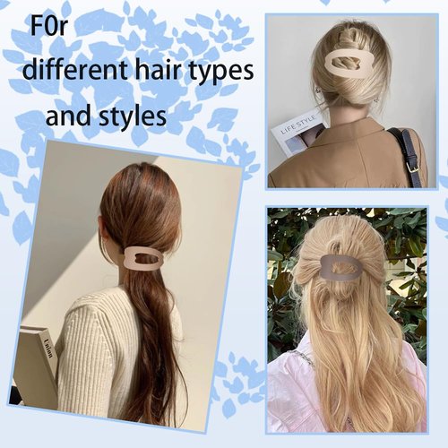 Flat Hair Clips for Women 4Pcs Matte Flat Claw Clips Strong Styling Large Hair Clips for Thick Hair and Fine Hair Strong Hold No Slip Grip Hair Claw Clips French Duckbill Hair Clip (Neutral Colors)