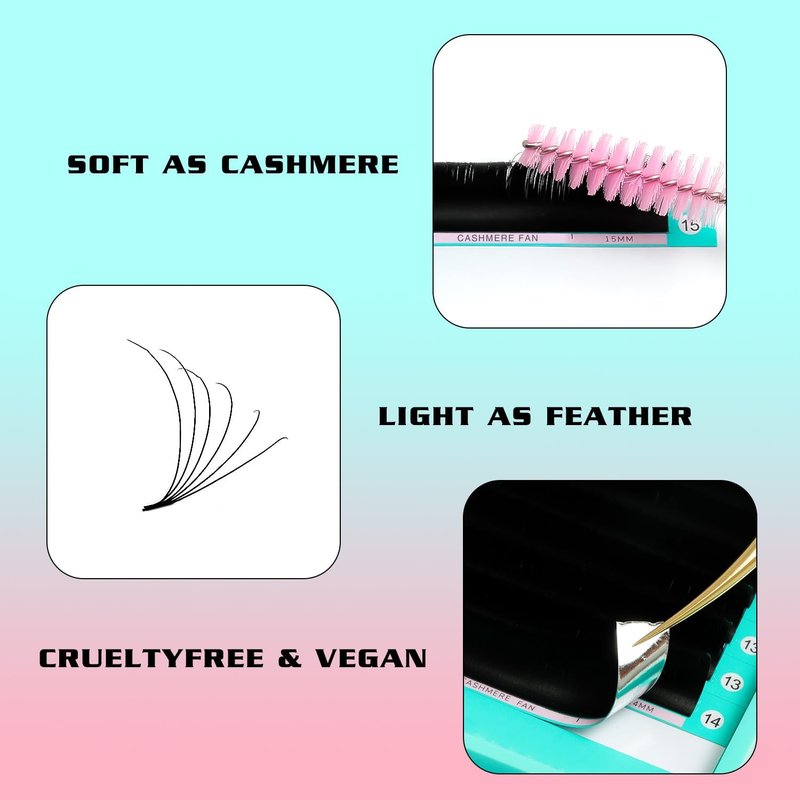 VAVALASH Cashmere Easy Fan Lashes 0.03 0.05 0.07 C/CC/D/DD Volume Lash Extensions 8MM-20MM Matte Black Self Fanning Eyelash Extensiones, Professional Supplies for Lash Artists (D-0.05,8-15mm)