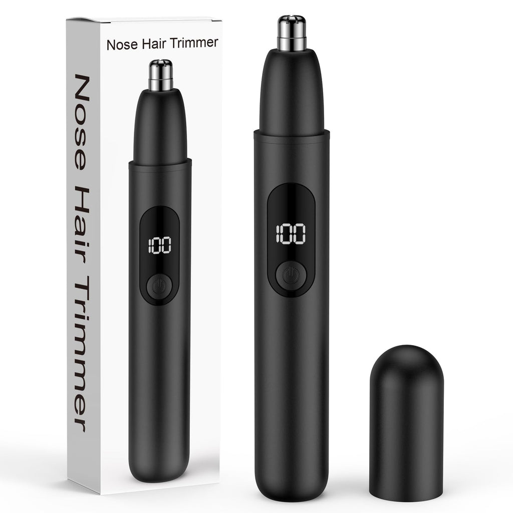 Smity Nose Hair Trimmer, Rechargeable Cordless Painless Ear Eyebrow Trimming Tool Dual Edge Blades Razor Easy Cleansing with LED Light for Man Woman (Black)