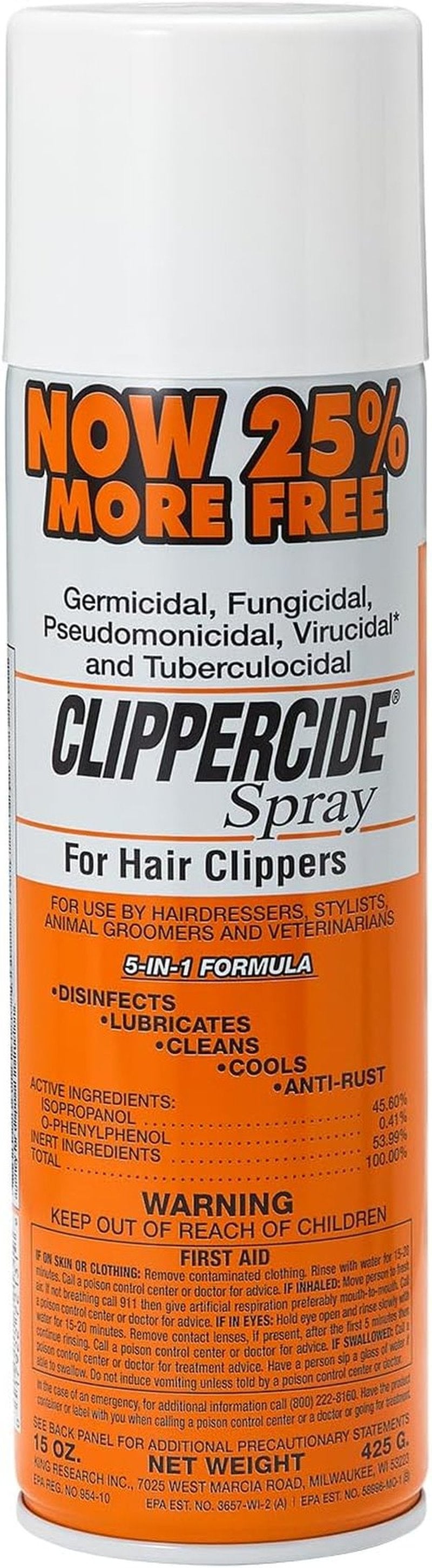 BARBICIDE Clipper Disinfectant Spray - 5-in-1 Cleaner, Lubricant & Rust Preventer | 15oz Professional Spray for Barbers, Stylists & Pet Groomers