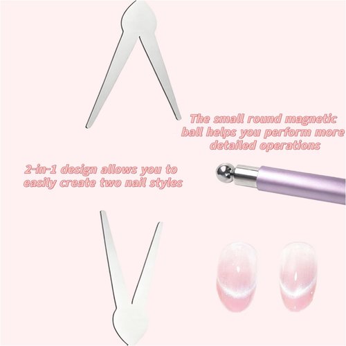 2 in 1 French Cat Eye Magnet Set, Double Head Scissor Magnet Tool for Cat Eye Gel Polish, Wand with Round Nail Magnet Beads, Manicure Art DIY for Home & Salon Use, Beginner Friendly