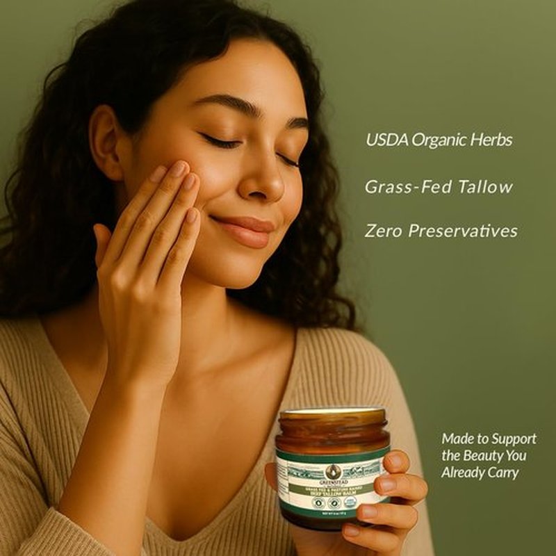 Greenstead Naturals Organic Beef Tallow for Skin – USDA-Certified Organic Tallow Balm for Skin Face and Body with Jojoba Oil and Cocoa Butter – Unscented and Herb-Infused – 2 oz.