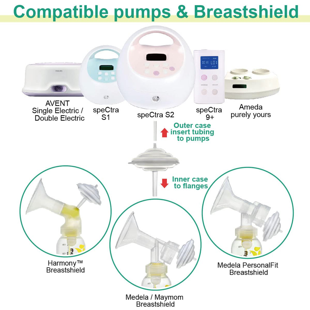 Maymom Backflow Protector, Long Stem, Compatible with Spectra S1, S2 and 9 Pumps, Compatible with Medela Flanges and Medela Parts; 2pc
