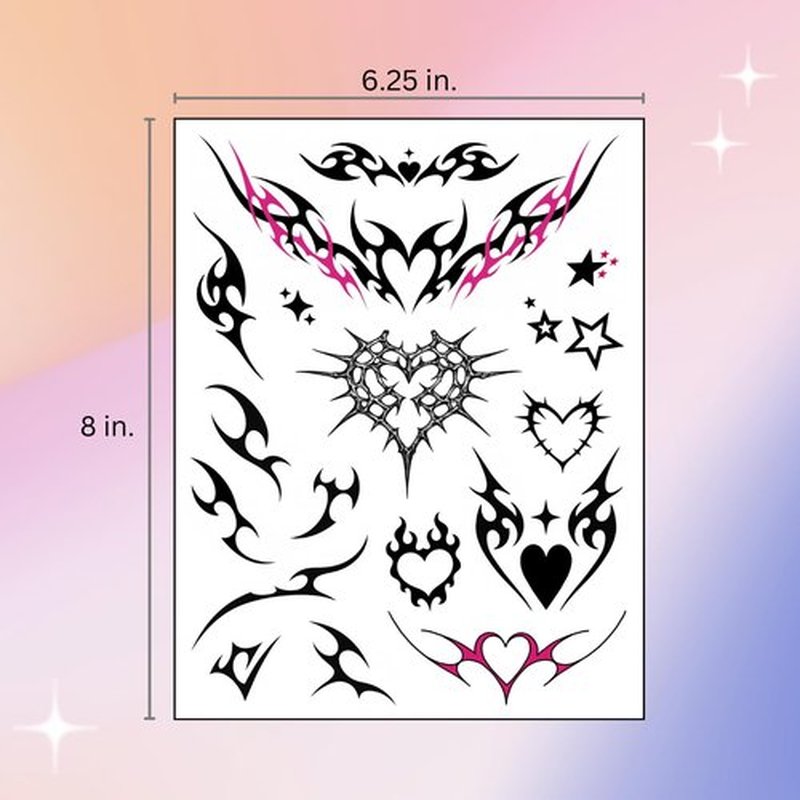 Pixel Hearts Edgy Y2K Temporary Tattoos | CyberSigilism Tramp Stamps | Realistic Waterproof Fake Tats | Festival, Bachelorette, Halloween, Birthday Favors, Accessories