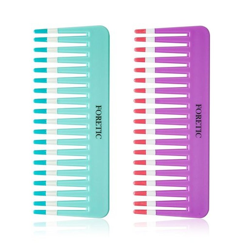 Skiennix 2-Pack Wide-Tooth Comb Set | Anti-Static Design for Curly & Wet Hair - Portable Travel Size (Purple & Blue)