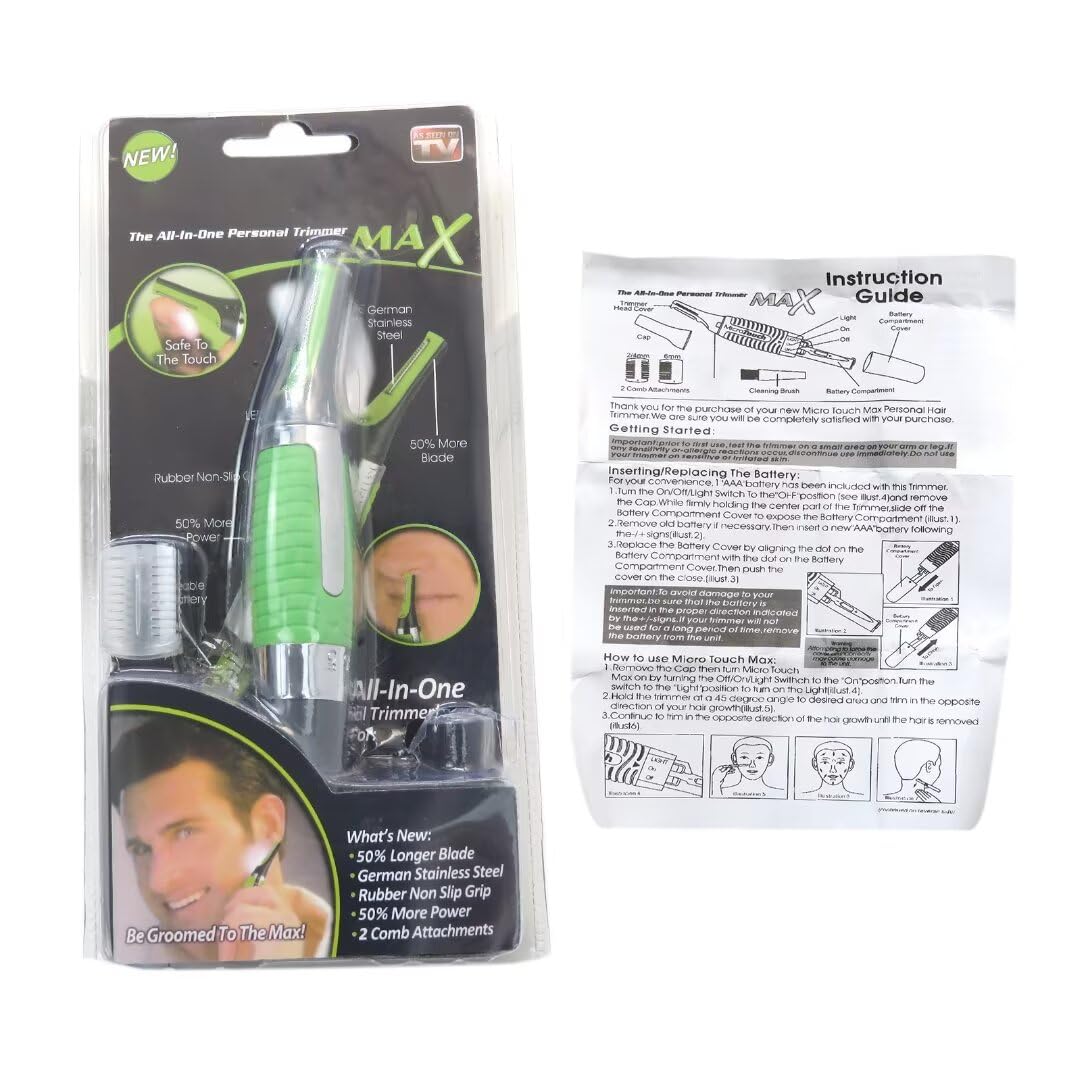 ATIODYUUK Men Nose Ear Face Neck Eyebrow Hair Mustache Beard Trimmer Shaver Clipper PE-Green