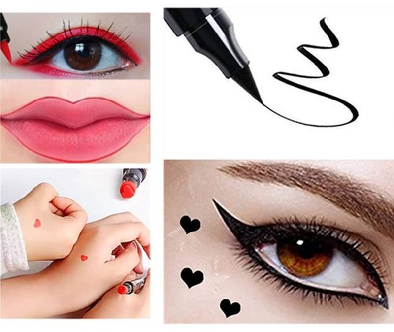 Go Ho Waterproof Liquid Eyeliner Stamps | 2 PCS Double-Sided Black & Red Smudge-Proof Heart Stamp for Halloween Makeup
