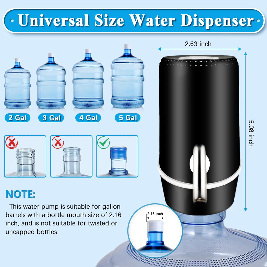 Water Dispenser for 5 Gallon Bottle, Electric Water Pump for 5 Gallon Jug with Switch and USB Charging, Portable Automatic Water Jug Dispenser for Camping, Travel, Home, Kitchen, Office