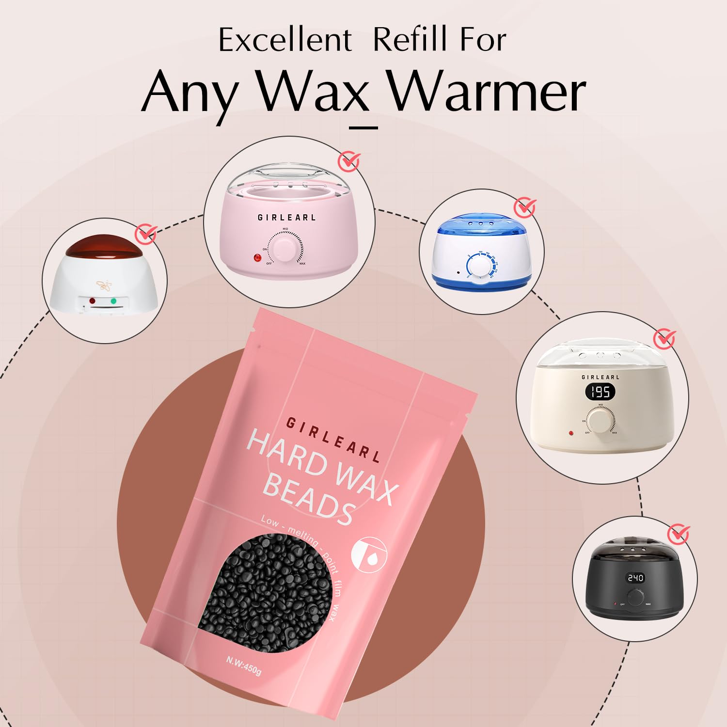 GIRLEARLE Hard Wax Beads, 1lb Wax Beans for Hair Removal, Hard Wax for Sensitive Skin at Home, Wax Refill Perfect for Legs, Facial, Brazilian Bikini, Eyebrow and Full Body for Women and Men (Black)