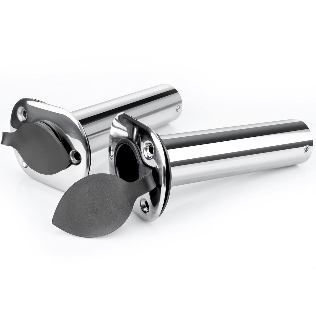 Marinebaby 2 Pcs Flush Mounting Fishing Rod Holders, 90 Degree Stainless Steel with Rubber Cap, Liner and Gasket, Screws Included