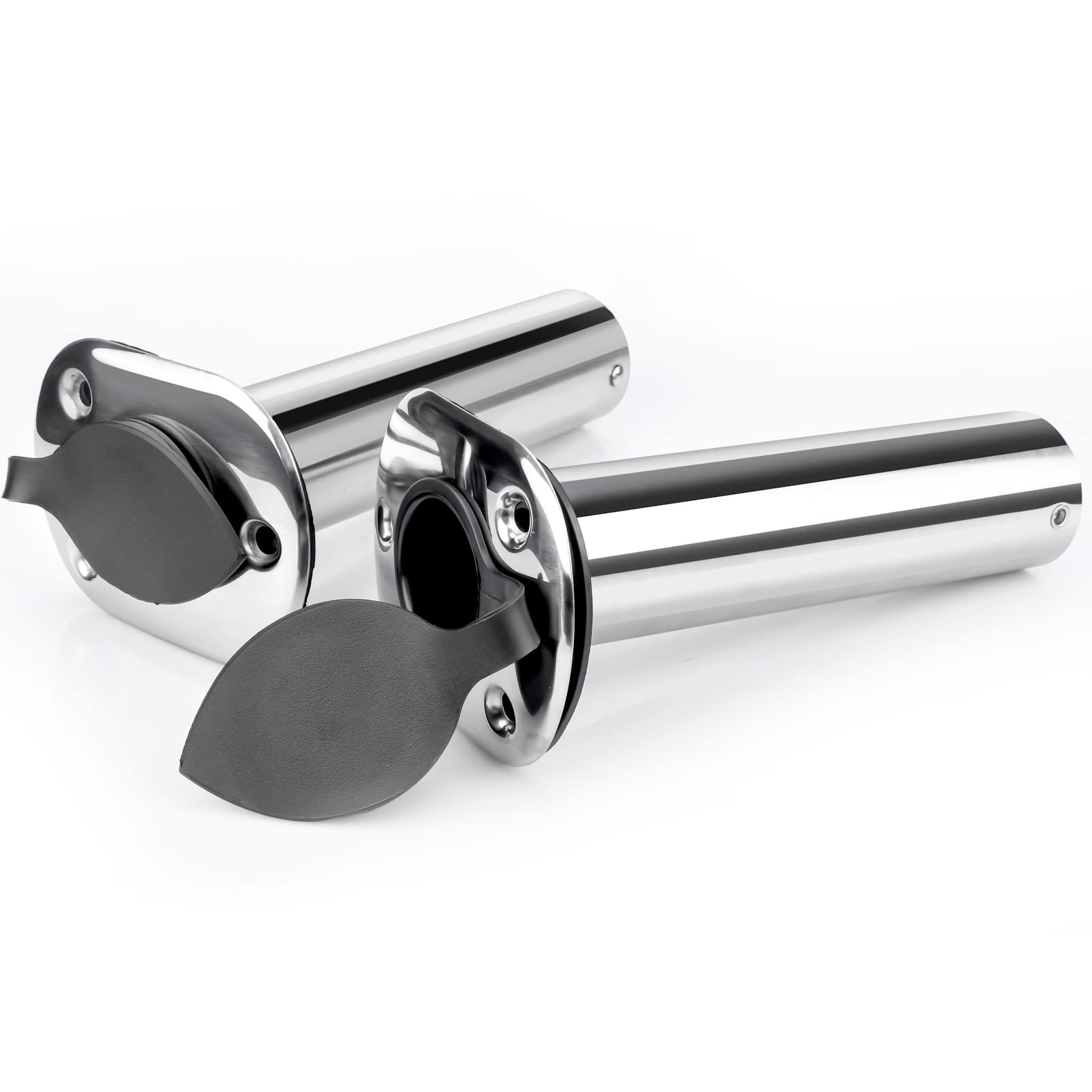 Marinebaby 2 Pcs Flush Mounting Fishing Rod Holders, 90 Degree Stainless Steel with Rubber Cap, Liner and Gasket, Screws Included