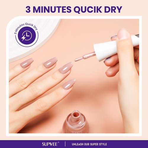 SUPWEE Nude Quick Dry Nail Polish, 16ml Air Fast Dry Regular Nail Polish Lacquer High Glossy Fall Finger Nail Manicure DIY Nail Art Salon Gift for Women Girl