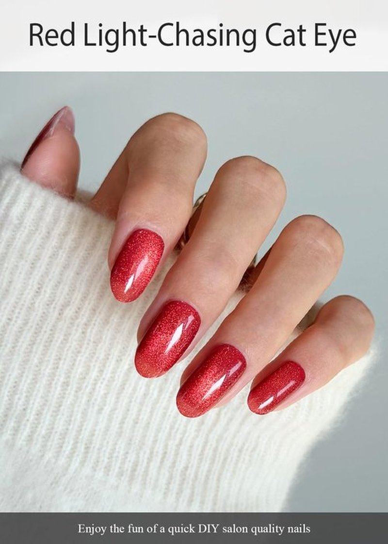 AutyaMee Semi Cured Gel Nail Strips (Red Light-Chasing Cat Eye), 20 Pcs Gel Nail Wraps, Stickers, Works with Any UV Lamps