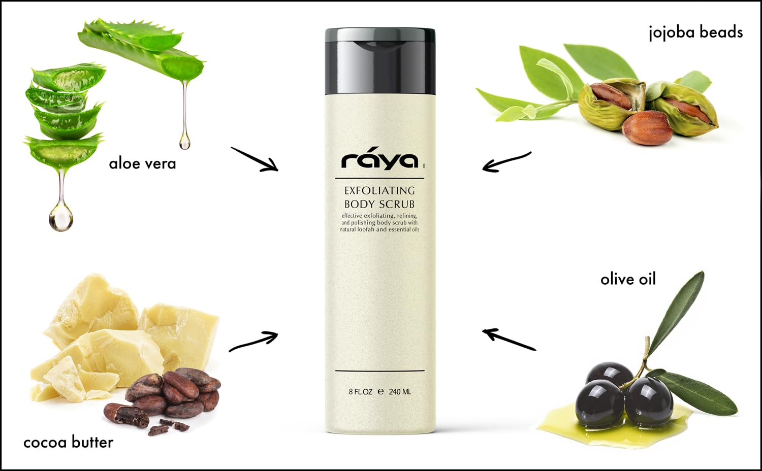 RAYA Exfoliating Body Scrub 8 oz (S-103) | Exfoliating, Refining, and Polishing Body Scrub | Made with Natural Loofah and Essential Oils | Relieves Ingrown Hairs