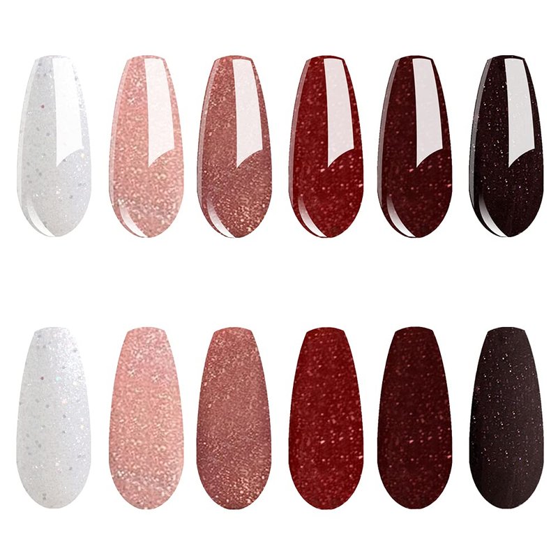 Vishine Gel Nail Polish Set, Dark Red Burgundy Red Glitter Misty Pink Gel Polish Soak Off UV Nail Lamp LED Cured, Nail Art Design for Christmas New Year Holiday Gifts 8ml