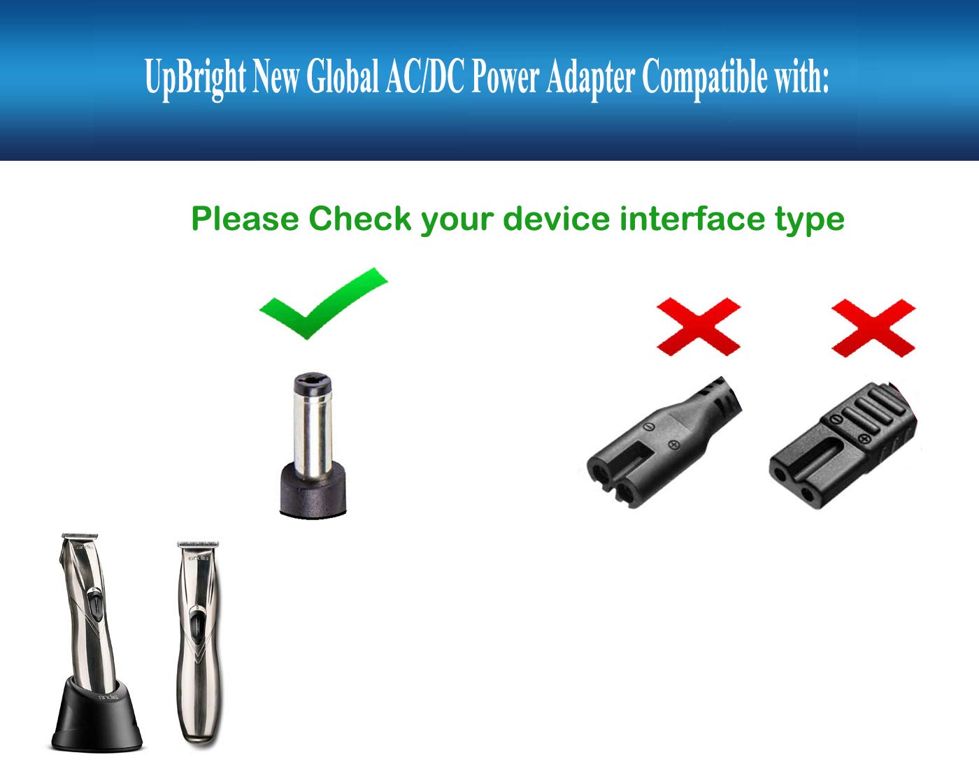 UpBright 4.9V AC/DC Adapter Compatible with Andis D-8 D8 Slimline Pro Hair & Beard Trimmer 72169 72174 32400 32475 32680 32490 32485 32445 32690 33785 32810 Lithium-Ion Battery 5V Power Cord Charger