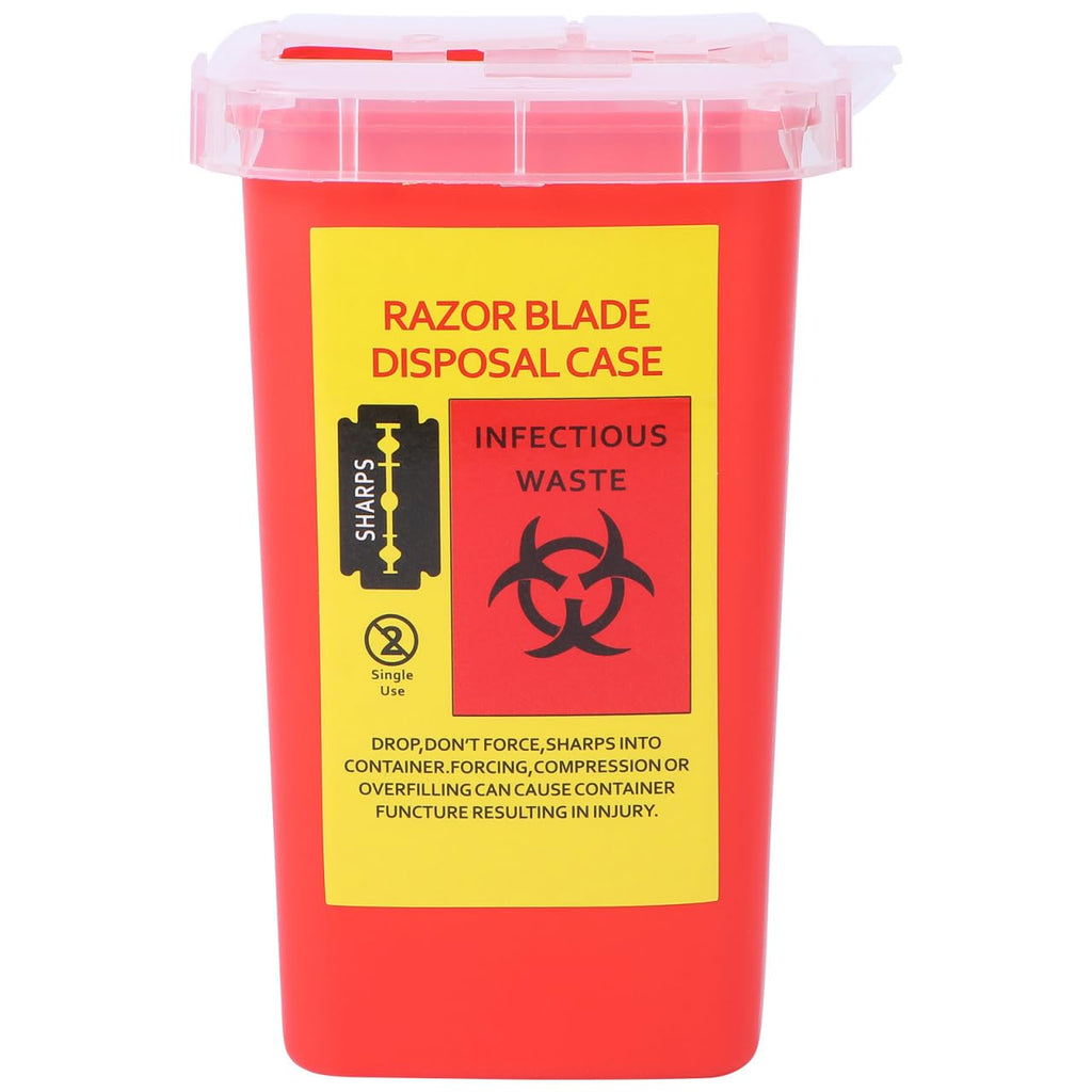 Minkissy Needle Disposal Containers Home, Razor Case Blade Recycling Box with Secure Lock Lid Compact Storage Container for Safe Used in Barbershop and Salon 6.06X3.74X3.74In