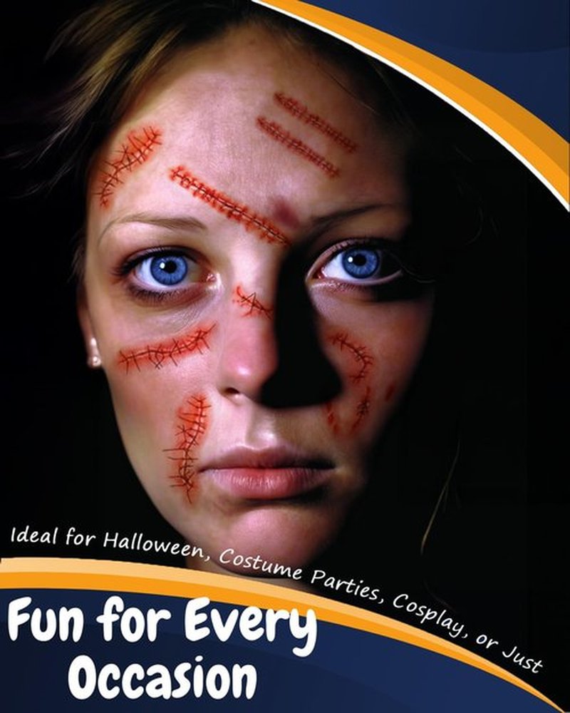Horror Realistic Fake Bloody Wound Stitch Scar Scab Waterproof Temporary Tattoo Sticker Halloween Masquerade Prank Makeup Props (5 Sheets Stitching Tattoo)