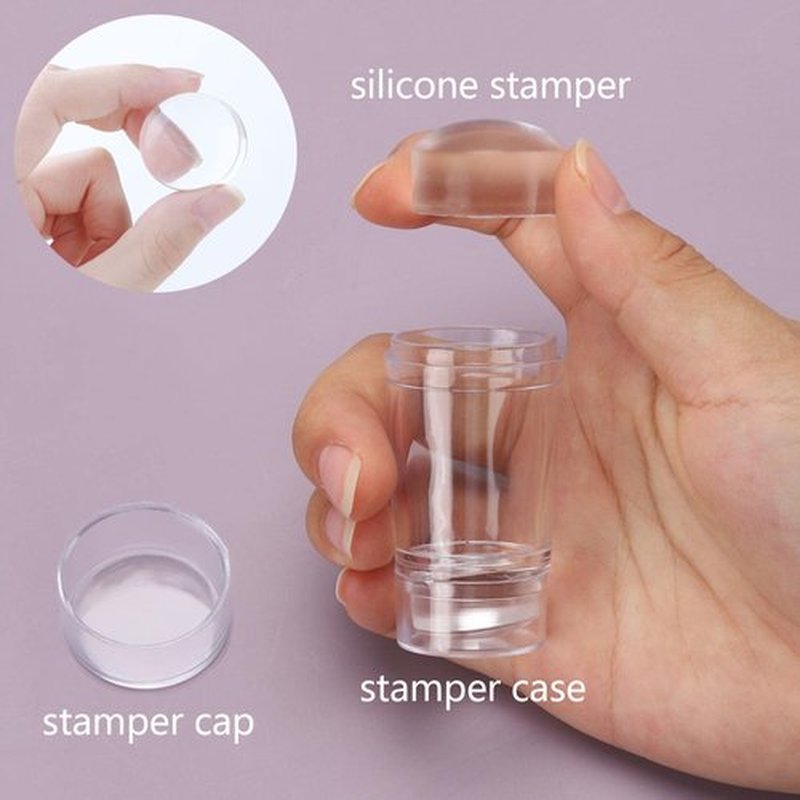 11 Pcs Nail Art Stamper Kit - 4Pcs Double Sided French Tip Nail Stamps with 4Pcs Nail Scrapers, 3Pcs Double-ended Nail Art Liner Brushes