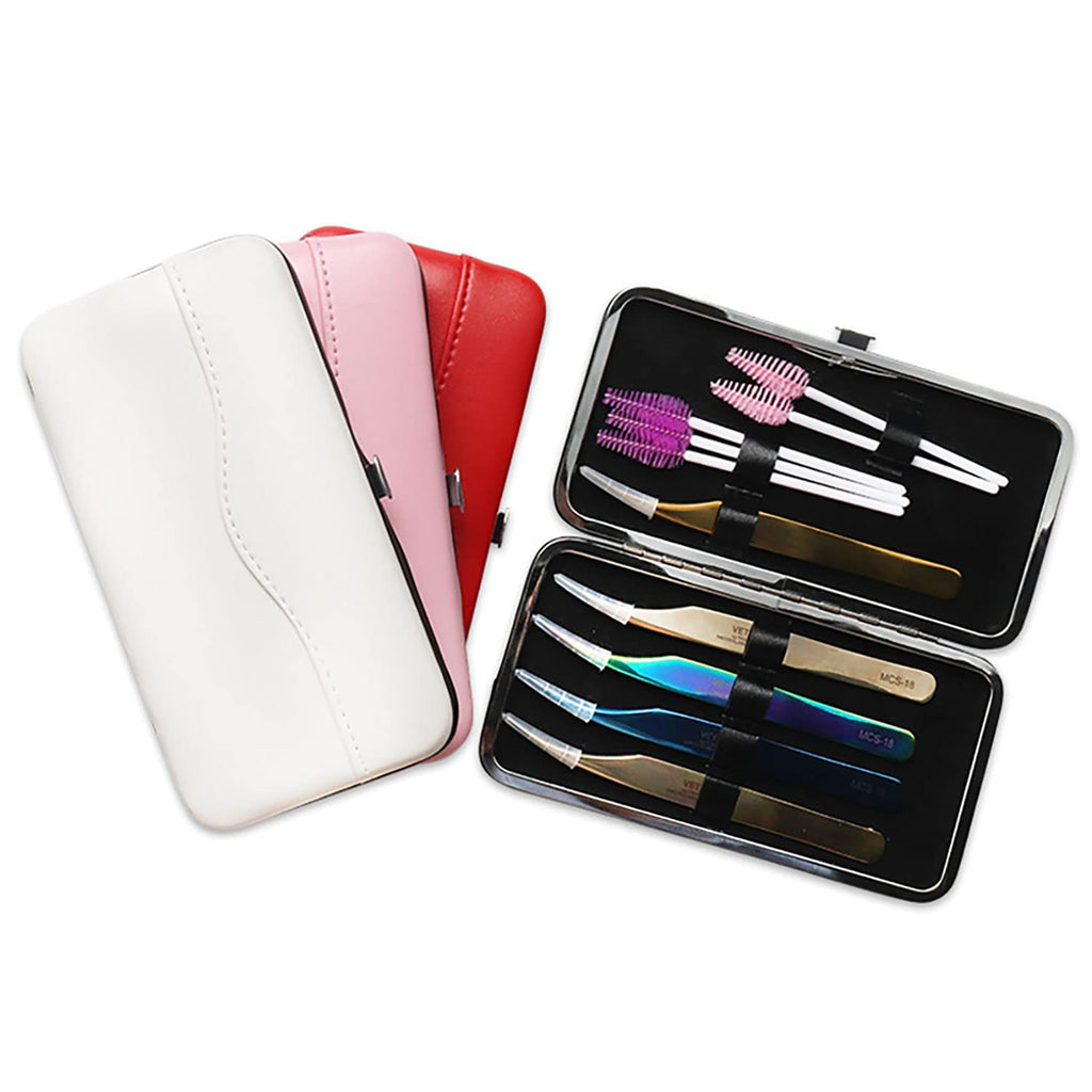 Small Tweezers Case for Eyelash Extensions, PU Leather Empty Tweezers Storage Bag, Portable Travel Case for Eyelash Grafting Extension Makeup Tools Scissors Lash Brush (Red)