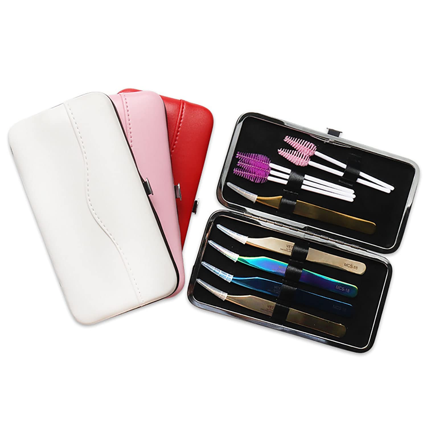 Small Tweezers Case for Eyelash Extensions, PU Leather Empty Tweezers Storage Bag, Portable Travel Case for Eyelash Grafting Extension Makeup Tools Scissors Lash Brush (Red)