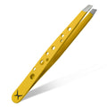 Precision Eyebrow Tweezers – Hand Finished Japanese Stainless Steel, Perfect Alignment, Slant Tip for Fine Hair, 9-Hole Grip, Unique Colors (Luminous Citrus)