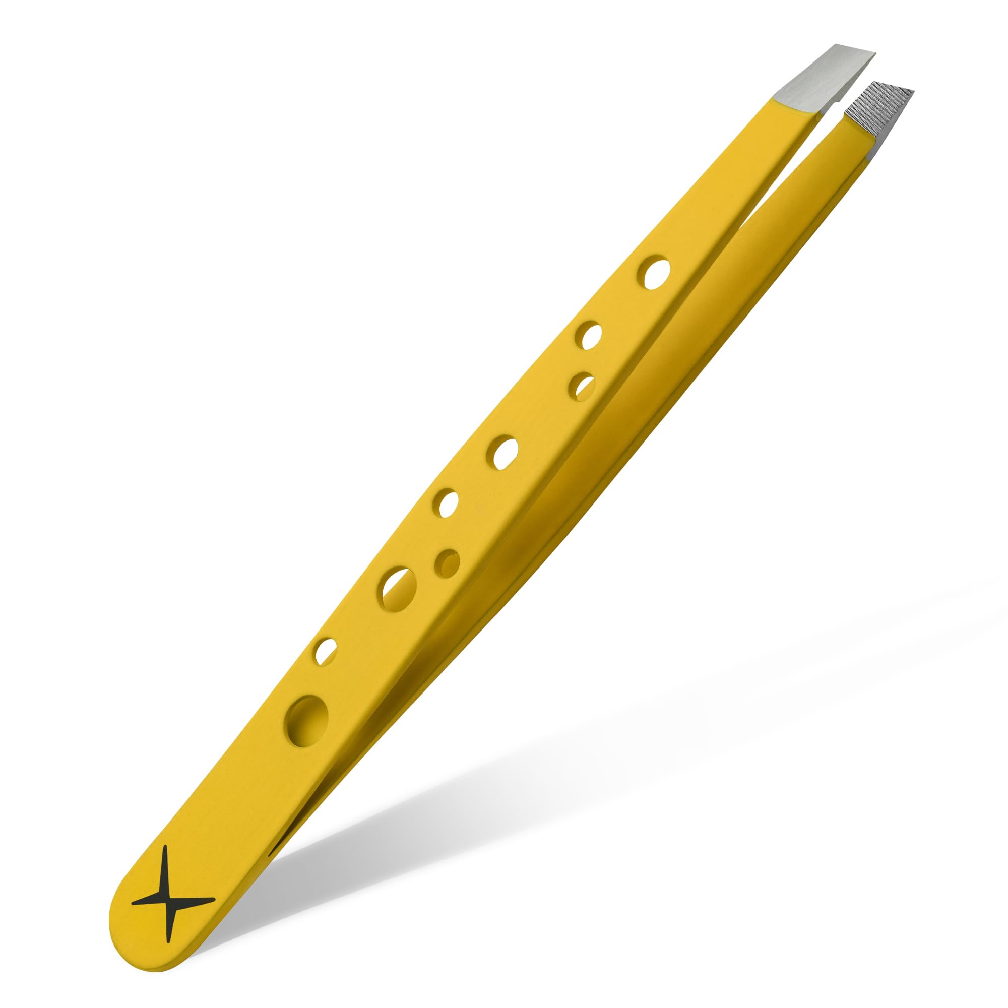 Precision Eyebrow Tweezers – Hand Finished Japanese Stainless Steel, Perfect Alignment, Slant Tip for Fine Hair, 9-Hole Grip, Unique Colors (Luminous Citrus)
