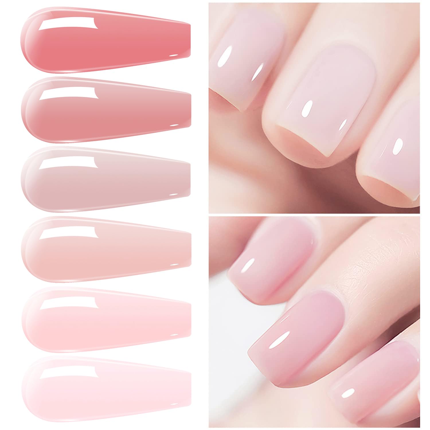Vishine Nude Gel Polish Kit, Sheer Milky Pink Jelly Transparent Nail Polish UV LED Gel Nail Polish Varnish Nail Art DIY Saon 6Pcs 8ML