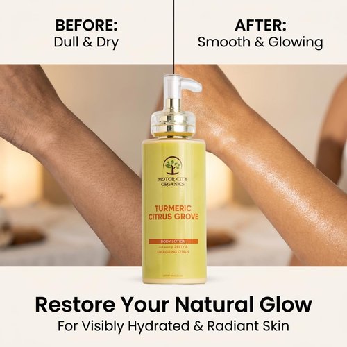 Motor City Organics Turmeric Lemon Body Lotion for Hydrating Skin - Lightweight Daily Moisturizer with Clean Ingredients, Fast Absorbing Body Cream | 10.2 oz