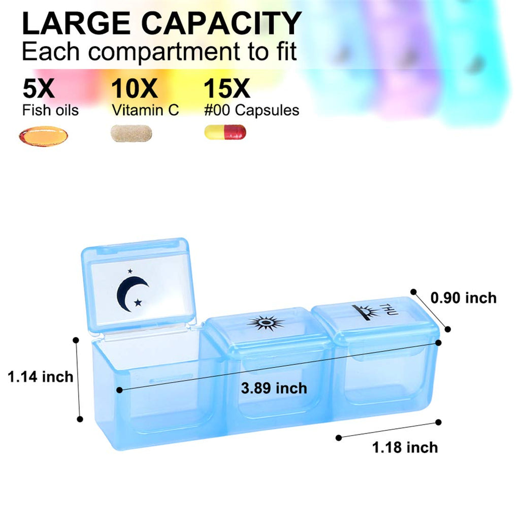 Weekly Pill Organizer,3-Times-A-Day 7 Day Pill Box Large Compartments Moisture-Proof Pill Case Medication Reminder Portable Travel Container for Vitamins Fish Oil Compartments Supplements